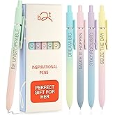 BETTER TOGETHER Achievers Inspirational Gel Pens for Women, 5 Pack Gradient 0.5mm Fine Point, Quick Dry Black Ink, Soft Touch, Engraved Quotes – Cute Office School Supplies, New Job & Promotion Gifts