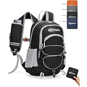 CROSSGEAR 24L Hiking Backpack, Lightweight Foldable Packable Daypack with RFID Pocket, Multi-Pocket, Nylon Small Travel Backp