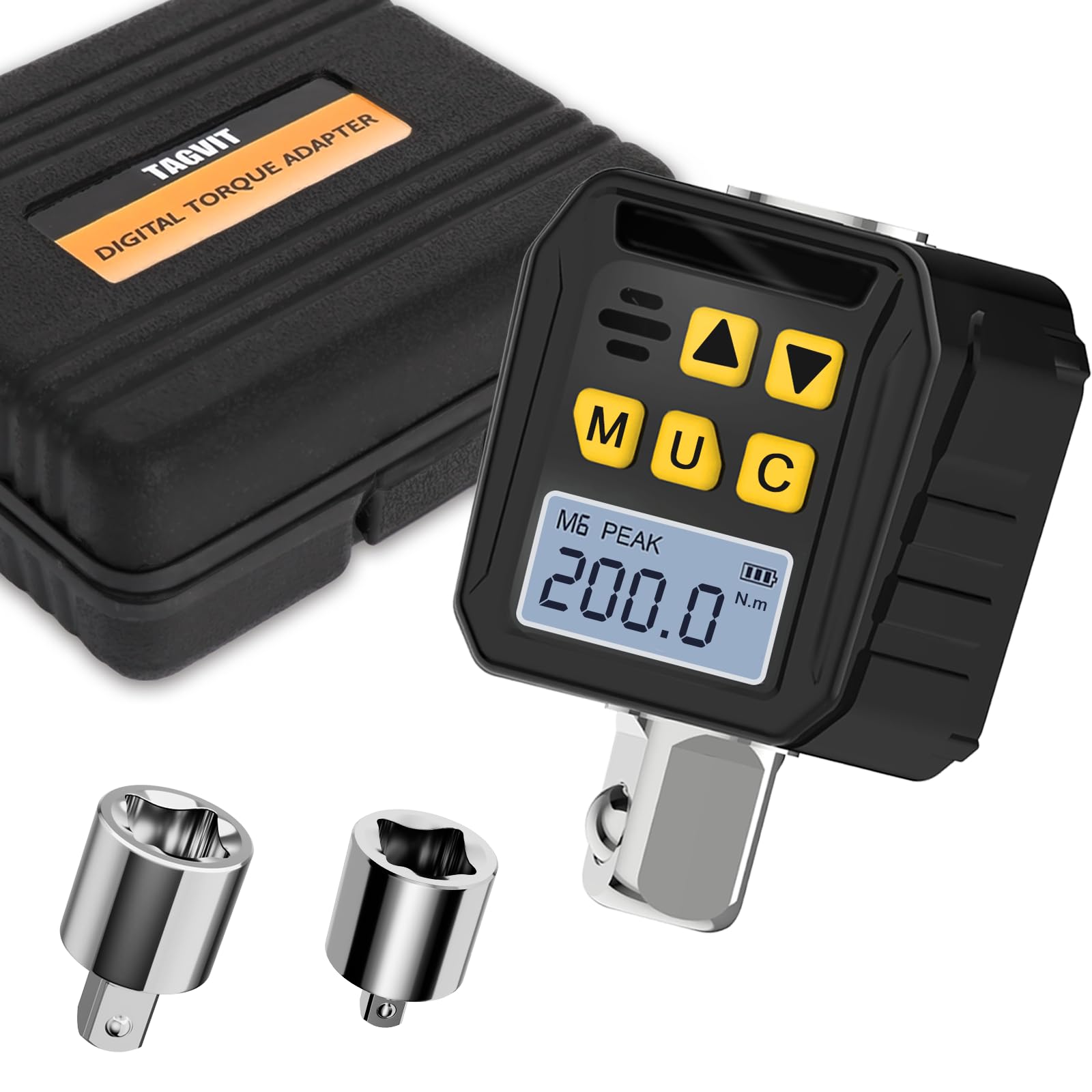 TAGVIT Digital Torque Adapter 1/2 Inch, 10-200 Nm Torque Wrench Car Digital with 3/8 Inch and 1/4 Inch Adapter, Buzzer, LED Display for Bicycle Motorcycle Car Repair
