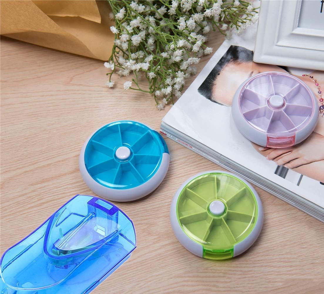 Angzhili Pill Box 7 Days with Pill Cutter,Portable Pill Container Clamshell & Spinning Open Design Storage Splitters Box to Prevent Forgetting(Blue) - Image 3