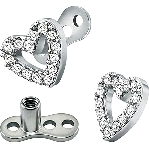 peeuueu 2 PCS Heart Dermal Jewelry 14G, Heart Back Dermal Piercing Jewelry, Internally Threaded Studs Dermals Tops Silver Der