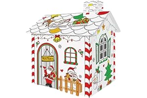 3D Christmas Cardboard House Kit | Colour & Build Your Own Festive Playhouse | Includes LED Lights | Creative Craft Activity 