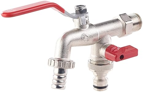 Royal Gardineer Doppelwasserhahn: Doppel-Wasserhahn mit Kugelauslaufventil und 1/2-Zoll-Anschluss (Doppel Wasserhahn Garten)