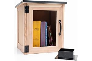 TAVIMOJO Free Little Library Box for Outdoor & Indoor - Sharing Lending Banned Book Exchange Box - Beautiful Montessori Bookshelf Storage for Kids - Waterproof & Sturdy Wood Cabinet with Metal Base Kit