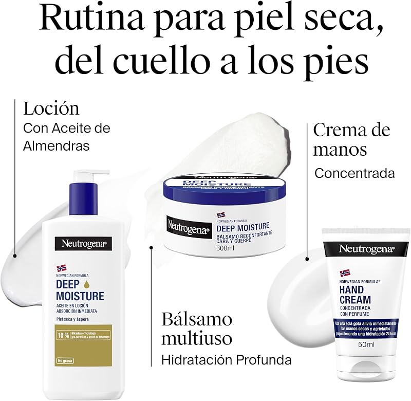 Fórmula Noruega Hidratación Profunda Loción corporal de Absorción Inmediata Enriquecida con Aceite de Almendras (400 ml), crema hidratante con tecnología Pro-Ceramida