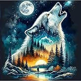 STGLCR Wolf Diamond Art Kits for Adults, Wolf Moon Diamond Painting Kits for Adults Beginners, DIY 5D Forest Diamond Painting with Round Gem Art Kits for Adult for Gift Home Wall Decor 12x12 Inch