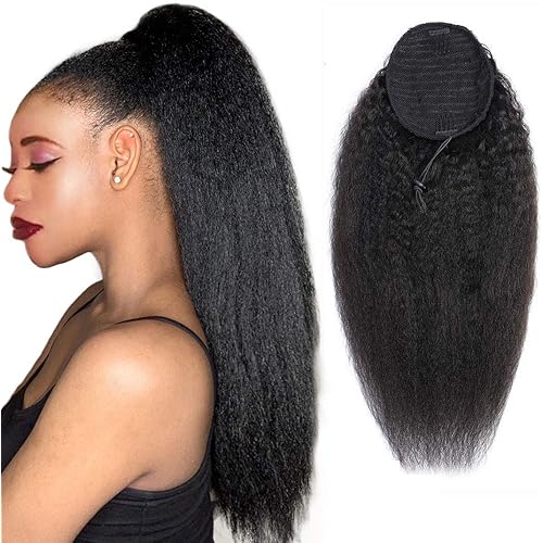 Ponytail Extension Kinky Curly Hair 100% Human Hair Ponytail Drawstring Ponytail Extensions Natural Black Color for Women Clip in Ponytail Hair Extensions(22 Inches,130g)