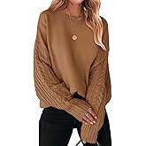 ZESICA Women's 2026 Spring Long Sleeve Crew Neck Solid Color Cable Knit Chunky Casual Oversized Pullover Sweater Tops