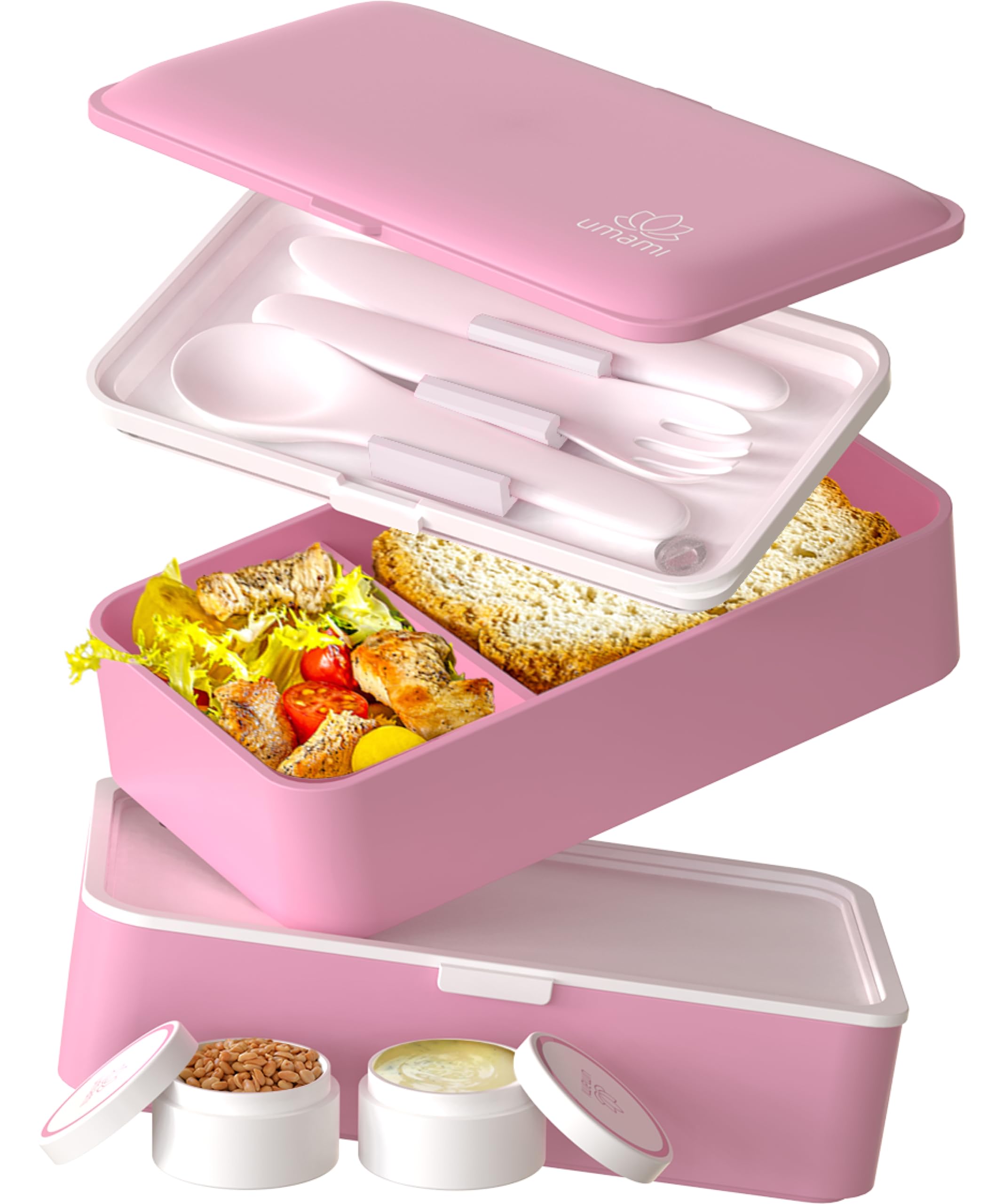 Umami Bento Box Adult Lunch Box with Utensils, All-in-One Meal Prep Compartment Lunch Box Containers for Men/Women, Cute Leak Proof Bento Box, Lunch Organizer