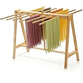 Pumtus Bamboo Pasta Drying Rack, 14-Bar Noodle Dryer Stand with Transfer Wand, Large Sturdy Spaghetti Lasagna Hanger, Stable Household Noodle Drying Rack for Pasta Linguine