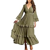 Amegoya Women's V Neck Long Sleeve Boho Maxi Dress Summer Wedding Guest Long Flowy Engagement Dresses