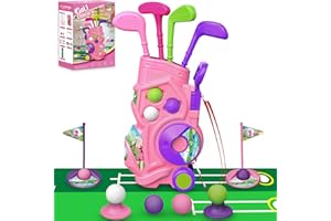 Letapapa Toddler Golf Set with Putting Mat, 4 Clubs, 8 Balls, 2 Practice Holes for Kids 3-5 Years Old, Indoor Outdoor Sports Toys with Shoulder Strap, 20 Pieces