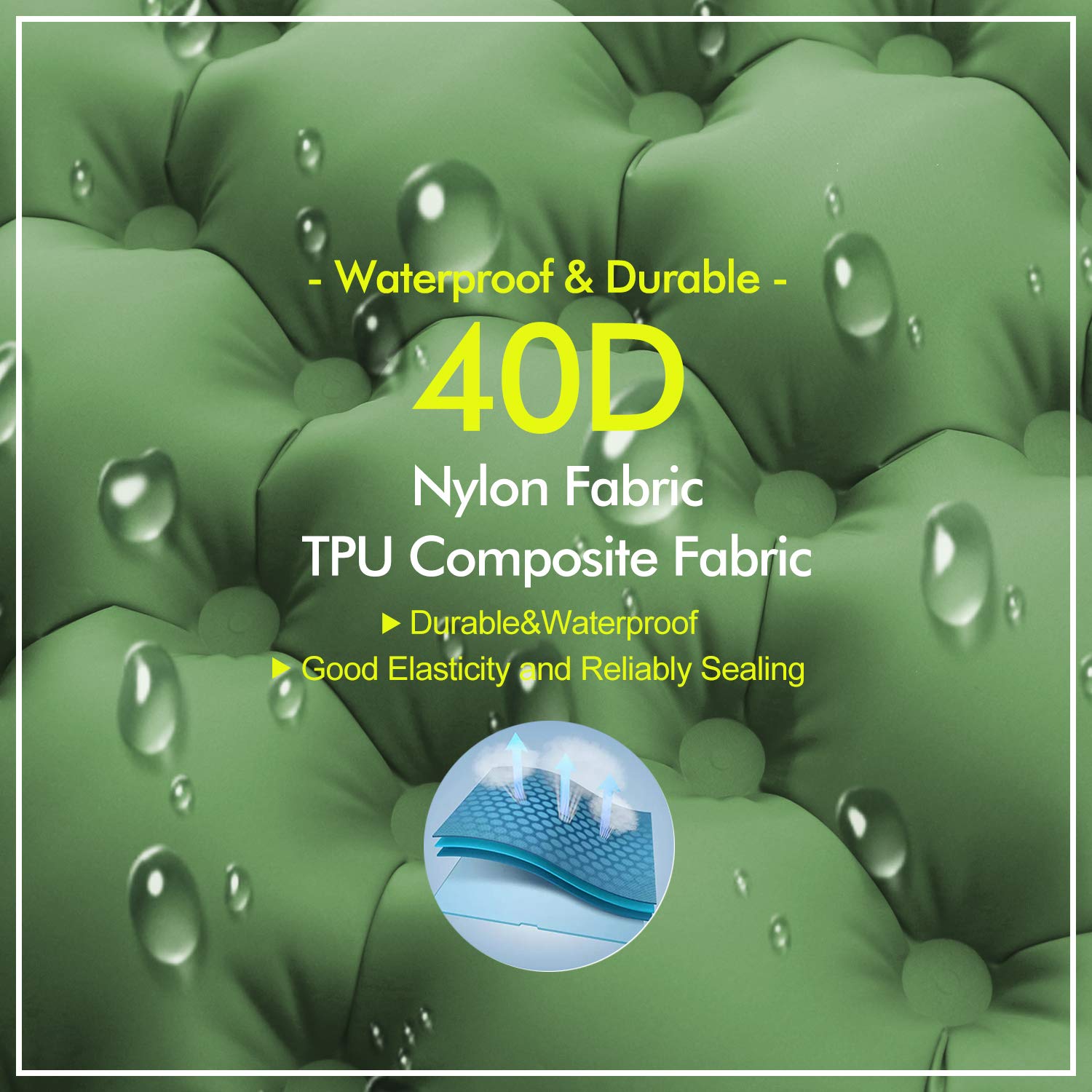 Self-Inflating Camping Pad Comfortable Camp Mat Ultralight Outdoor Foldable Lightweight Air Sleeping Bed with Siamese Innovation Separates Inflatable Pillows for Camping Beach Travelling and Hiking (Green-1pack)