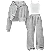 BekeBig Girls 3 Piece Outfits Tracksuit Cami Top Zip Hoodie Sweatshirts and Jogger Sweatpant Set Sweatsuit Pant Set 13-16 Y