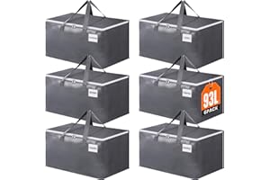 BlissTotes Large Moving Bags, Storage Bags with Zippers, Handles Moving Supplies with lids, Heavy Duty Totes for Storage Bags for Space Saving, Moving and Storing 93L, 6 Pack