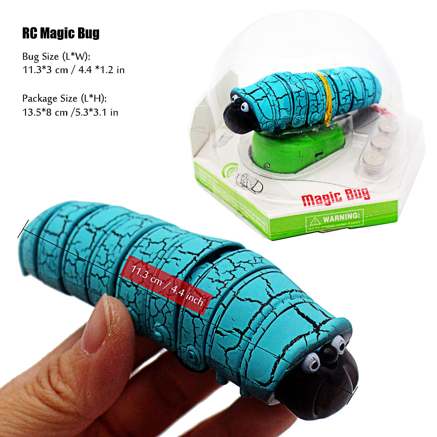 Tipmant RC Bug Remote Control Worm Realistic Caterpillar Inchworm Electronic Animal Toys Fake Insect Car Vehicle Kids Birthday Gifts (Blue)