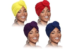 SATINIOR 4 Pieces African Headwrap Turban for Black Women Hair Bonnet Hair Wrap Head Scarf Headwrap Hat