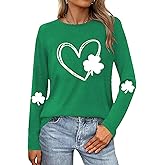 St Patricks Day Shirt Women:Long Sleeve Heart Lucky Clover T-Shirts St Patty's Day Long Sleeve Gift Tees Tops
