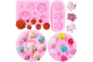 Mujiang Rose Flower Fondant Mold Flower Candy Silicone Molds For Cake Decorating Cupcake Topper Chocolate Polymer Clay Gum Paste Set Of 4