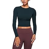 INGIA Womens Long Sleeve High Round Neck Crop Yoga Shirts Workout Slim Fit Casual Yoga Gym Tops