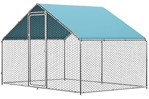 LOVMOR Large Chicken Coop Metal Chicken Run for 6 Chickens,Dog Kennel Quail Cage Duck House with Waterproof and Anti-UV Cover Lockable Door Design(9.8'Lx6.6'Wx6.4'H)