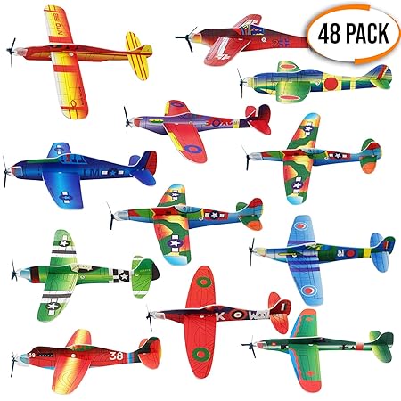 THE TWIDDLERS 48 Papierflieger - Flying Foam Flugzeuggleiter in 12 verschiedenen Ausführungen - Perfektes Spielzeug für Party
