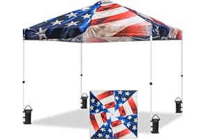 EAGLE PEAK Pop Up Canopy Tent with Wheeled Carry Bag, 8 Stakes, 4 Ropes, 4 Weight Bags, Easy Set Up Tent Canopy, 10x10 ft, 100sqft of Shade, Stars and Stripes