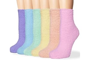 LORITTA 6 Pairs Womens Fuzzy Socks Winter Warm Soft Cozy Fluffy Microfiber House Sleeping Slipper Socks Christmas Gifts