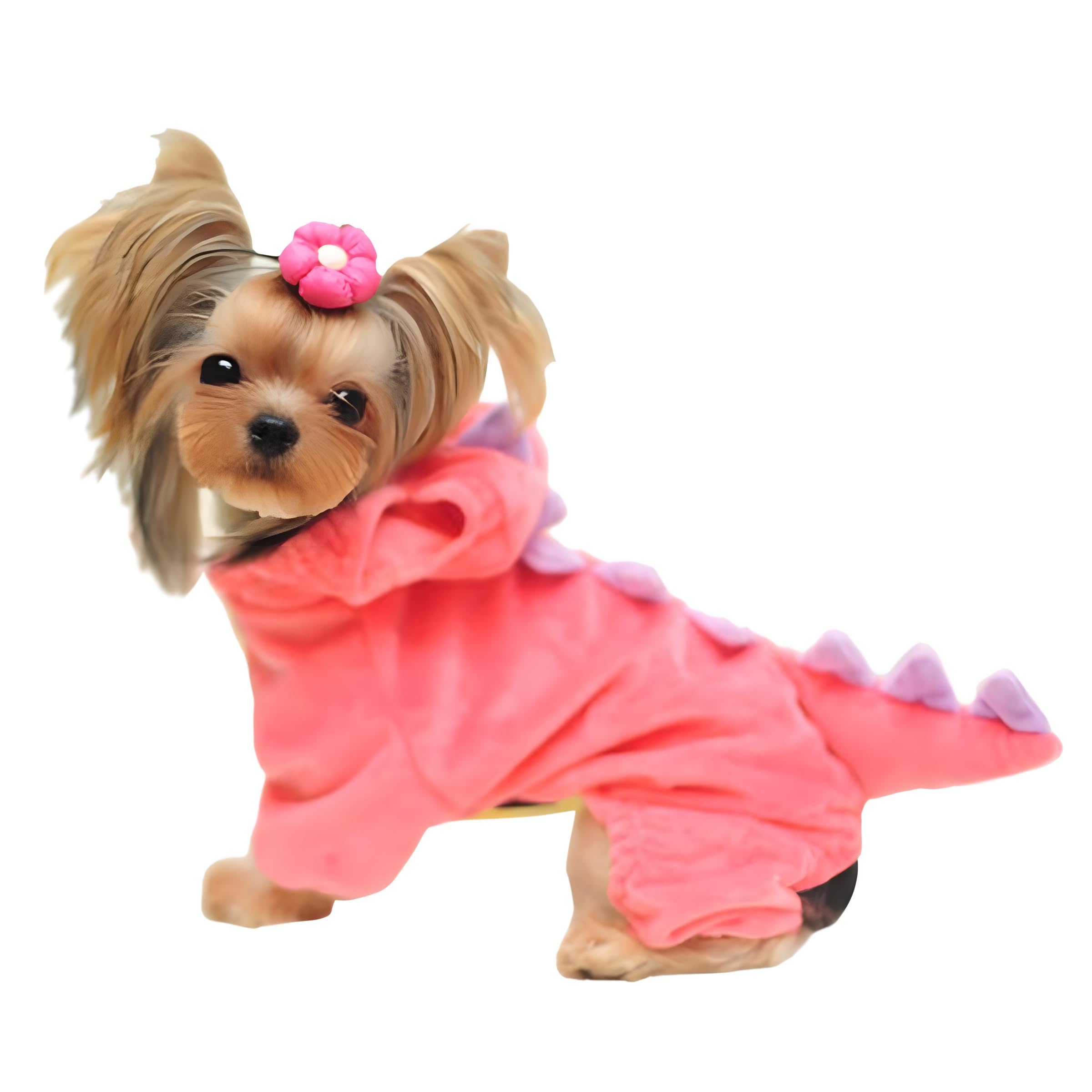 DELIFUR Dinosaur Dog Halloween Costume Pet Dino Hoodie for Small & Medium Dogs(Pink, XL)