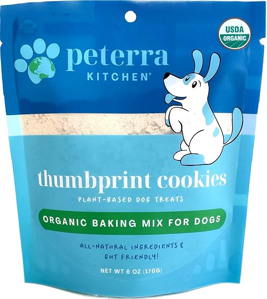 PETERRA KITCHEN DOG TREATS BAKING MIX, THUMBPRINT COOKIES HOMEMADE PET TREATS, PLANT-BASED, ORGANIC, VEGAN, 6OZ