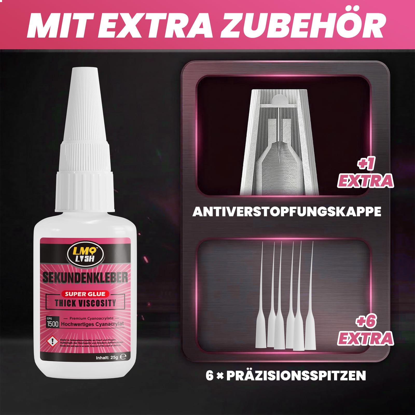 Universalkleber Sekundenkleber Extra Stark Transparent 25g Dickflüssig, Superkleber für 3d Druck PLA Keramik Schuh Holz Plastik Modellbau Wasserfest, Alleskleber für Leder Metall Stein Kunststoff 4