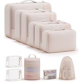11 Set Packing Cubes for Travel, Gifts for Women Mom Kids, TSA Approved Bags for Makeup, Cosmetic, Toiletry, Suitcase Organizers for Checked Luggage, Cruise Essentials, Airplane Accessories, Beige