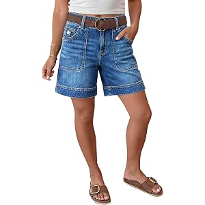 Flamingals Mid Waist Denim Bermuda Mid Thigh Length Shorts for Women | Decor Front Wash Split Summer Jean Shorts Without Belt