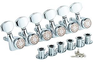 Guyker 6Pcs Guitar Locking Tuners (6 Right Handed) - 1:18 Ratio Lock String Tuning Key Pegs Machine Heads with Hexagonal Handle Replacement for LP SG Style Electric, Folk or Acoustic Guitars - Chrome