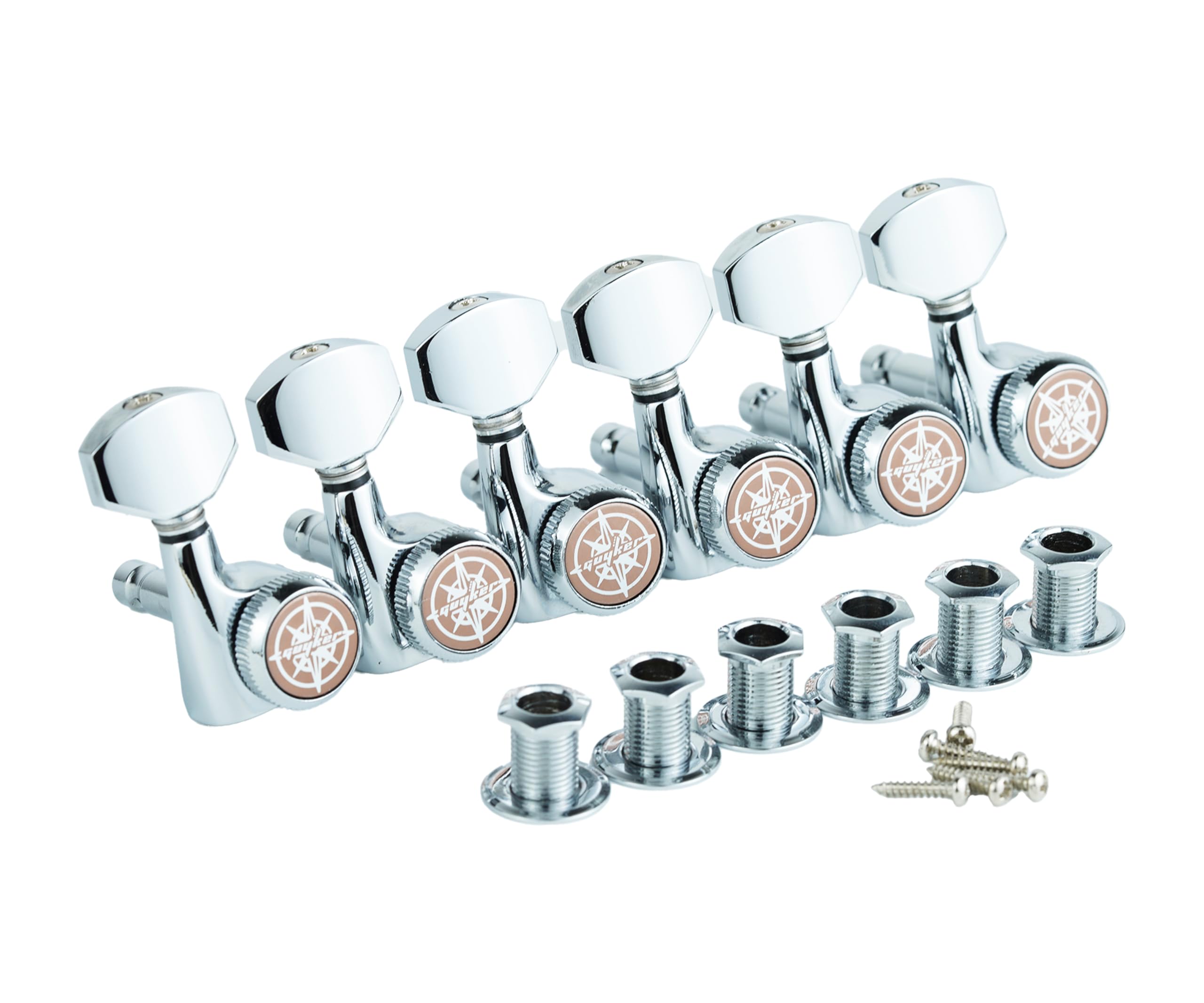 Guyker 6Pcs Guitar Locking Tuners (6 Right Handed) - 1:18 Ratio Lock String Tuning Key Pegs Machine Heads with Hexagonal Handle Replacement for LP SG Style Electric, Folk or Acoustic Guitars - Chrome