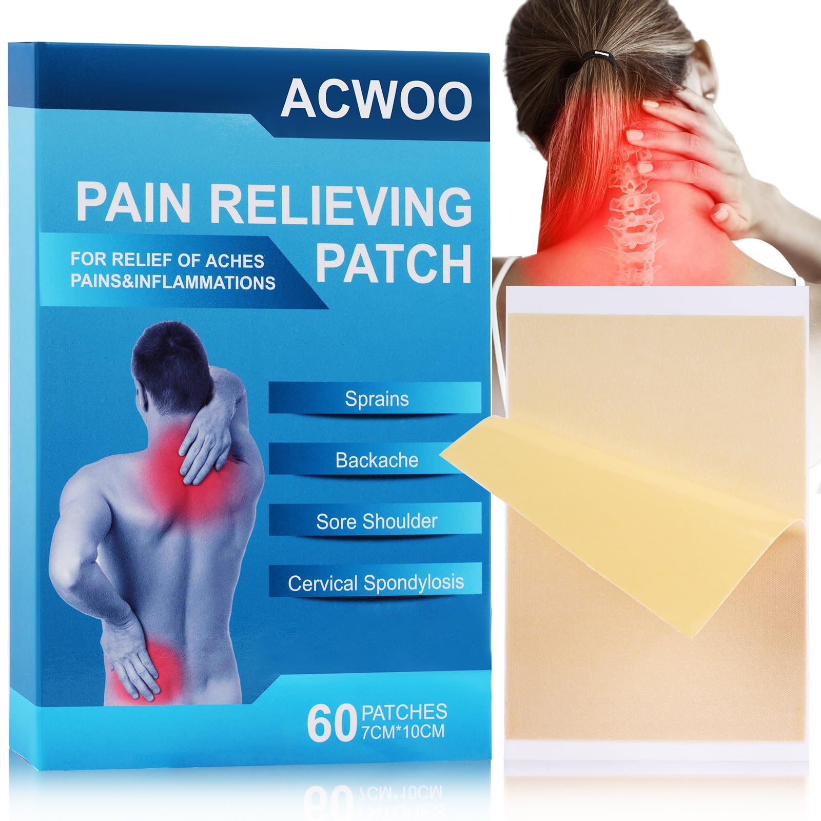 ACWOO Pain Relief Patches, 60PCS Back & Shoulder Pain Relief Patch, Arthritis Herbal Pain Relief Patch for Back Knee Neck Shoulder Muscle Soreness, Warming Meridians Plaster