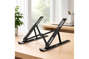 Portable Foldable Laptop Stand for Travel, Adjustable ABS Laptop Stand with Silicone Pads for 10–15.6 Inch Laptops (Black)
