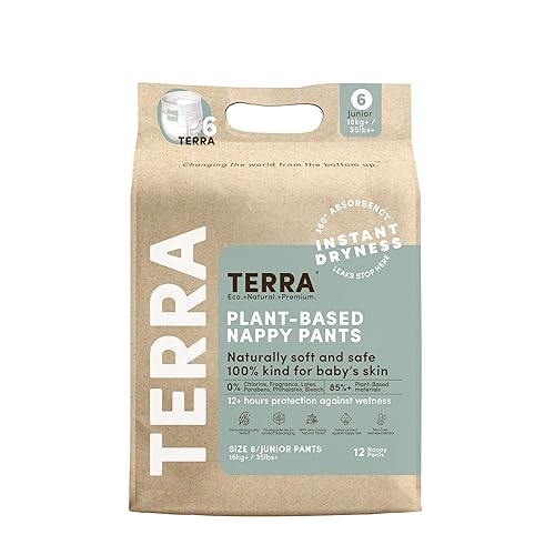Terra Size 6 Training Pants– 85% Plant Based Pull-Up Style Diapers, Ultra-Soft & Chemical-Free for Sensitive Skin, Superior Absorbency, Perfect Overnight Diapers, for Toddlers 35+ Pounds, 12 Count