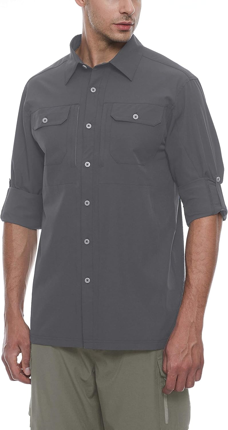 Little Donkey Andy Men's Stretch Quick Dry UPF50+ Long Sleeve Shirt for Hiking, Travel, Camping : Clothing