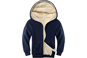 Rousytn Unisex Boys Girls Sherpa Lined Fleece Jacket Hoodie Kids Warm Winter Zip Up Hooded Sweatshirt Jackets Coat 5-15Y