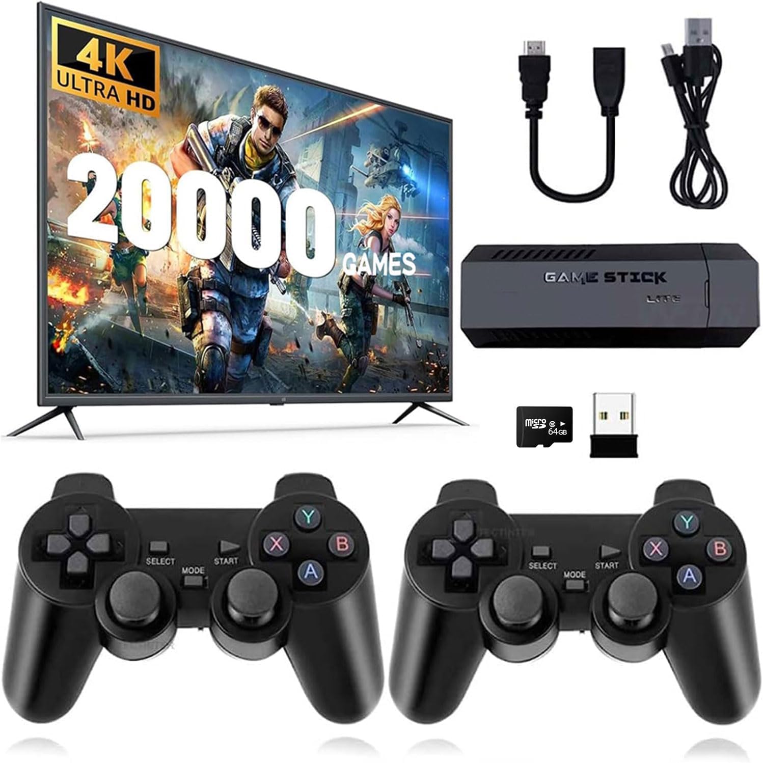 ASTEKID Retro Game Console,Wireless Retro Game Stick with 20,200+ Built-in Games, HDMI Output, Plug & Play, 2.4G Wireless Gamepads, Ideal for Family & Friends Entertainment