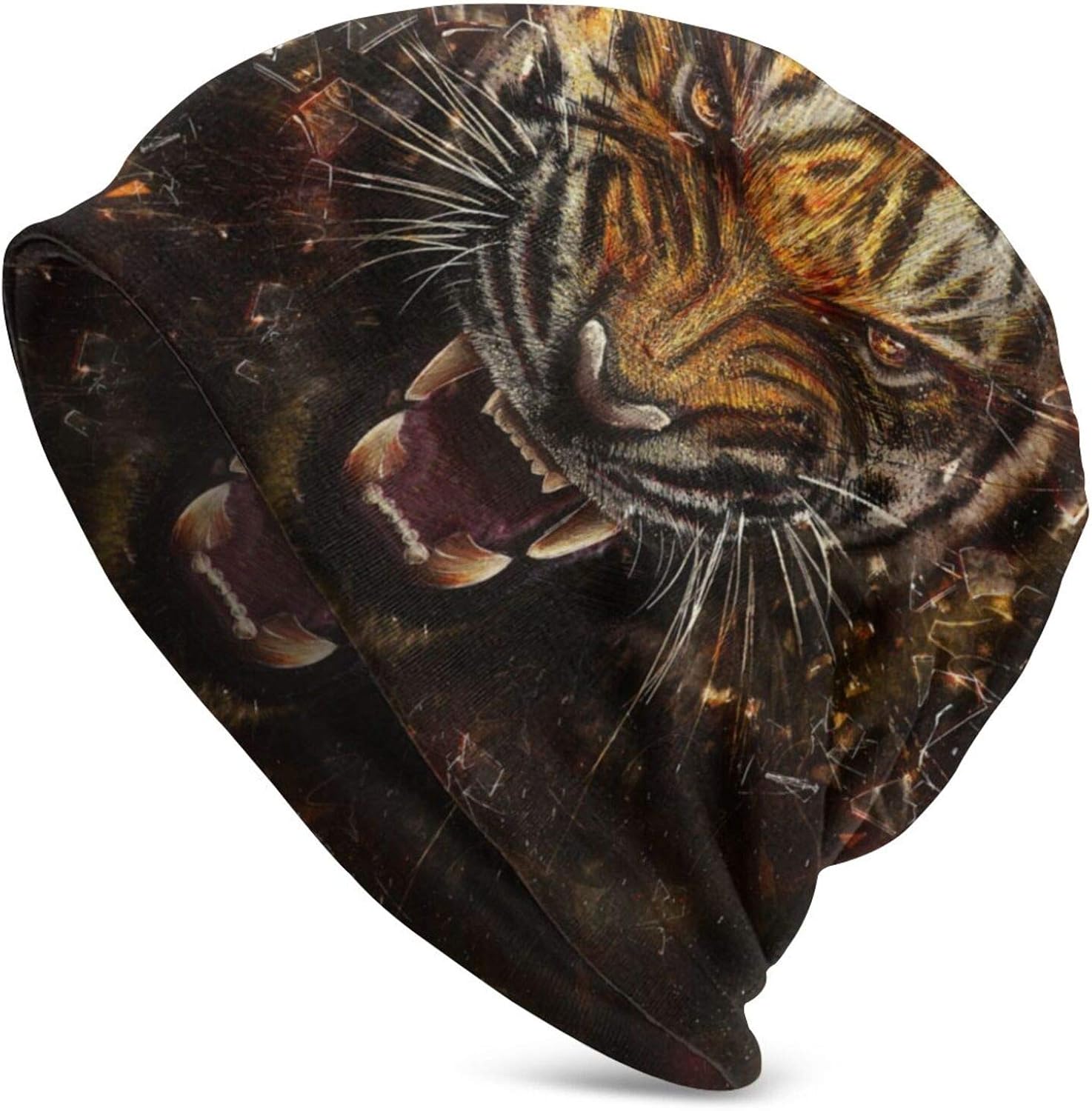 Tiger Man's & Women Knit Hats Soft Slouchy Beanie Hat Winter Warm Printing Skull Cap Black at