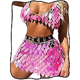 Nicute Sequin Set Women 2 Piece Outfit Body Chain Skirt with Top Rave Outfits for Wome