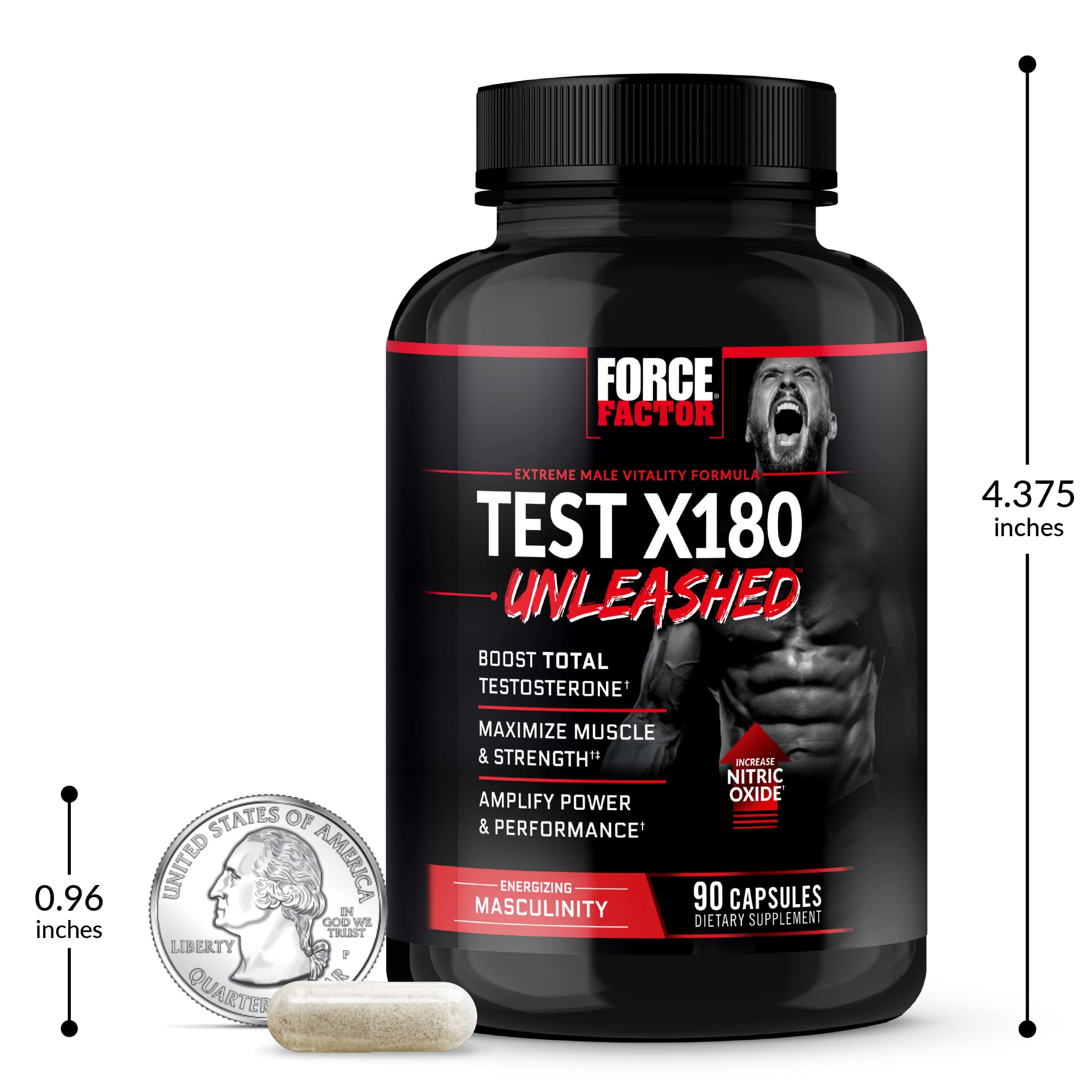 FORCE FACTOR Test X180 Unleashed Testosterone Booster for Men to Build Muscle, Increase Strength, and Improve Performance, Testosterone Supplement for Men’s Health, 90 Capsules