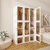 ANTBOX Portable Wardrobe Closet Storage Organizer for Clothes,Transparent Door Panels,Suitable for Living Room, Bedroom,Plastic Wardrobe with Magnetic Door and Easy Assembly (3 Hanging Rod)