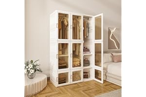 ANTBOX Portable Wardrobe Closet Storage Organizer for Clothes,Transparent Door Panels,Suitable for Living Room, Bedroom,Plastic Wardrobe with Magnetic Door and Easy Assembly (3 Hanging Rod)