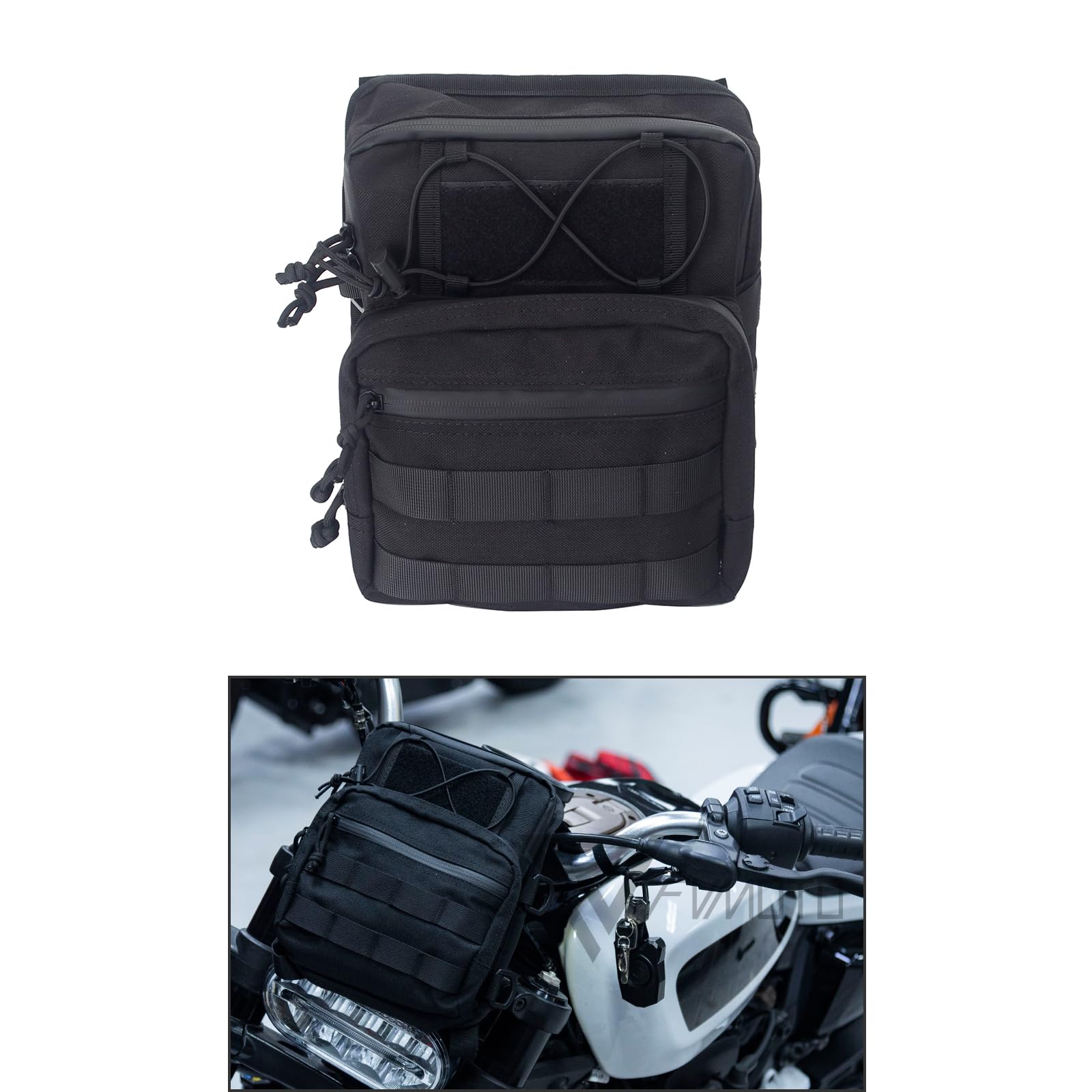 Photo 1 of FVMOTO Universal Club Style Utility Molle Traveller Bar Handlebar T-Bar Bag Handle Bags, Fit For Harley Dyna Street Bob FXBB Softail Sportster, Tool Pouch Trunk Storage Bag, Black (DSCBB000-HD)
