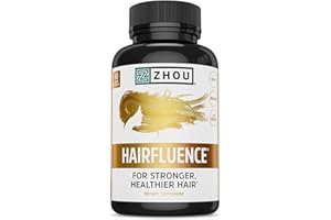 ZHOU Hairfluence, Hair Growth Supplement with Clinically Studied Lustriva and Keranat and Hair Vitamins Biotin 5000mcg, Vitamin D, A, C & B12, Non-GMO, Gluten Free, 60 VegCaps