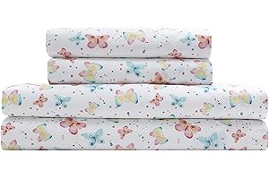 MALLARY BY MATTHEW Kids Super Soft-Soft 100% Microfiber Print Sheet, Watercolor Butterflies Print, Twin