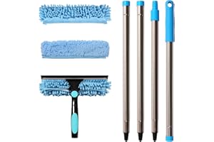 Terafeels 66.92in / 170cm Window Cleaning Tools, Window Squeegee: 2 in 1 Double-Sided Professional Cleaner Window Washing Kit